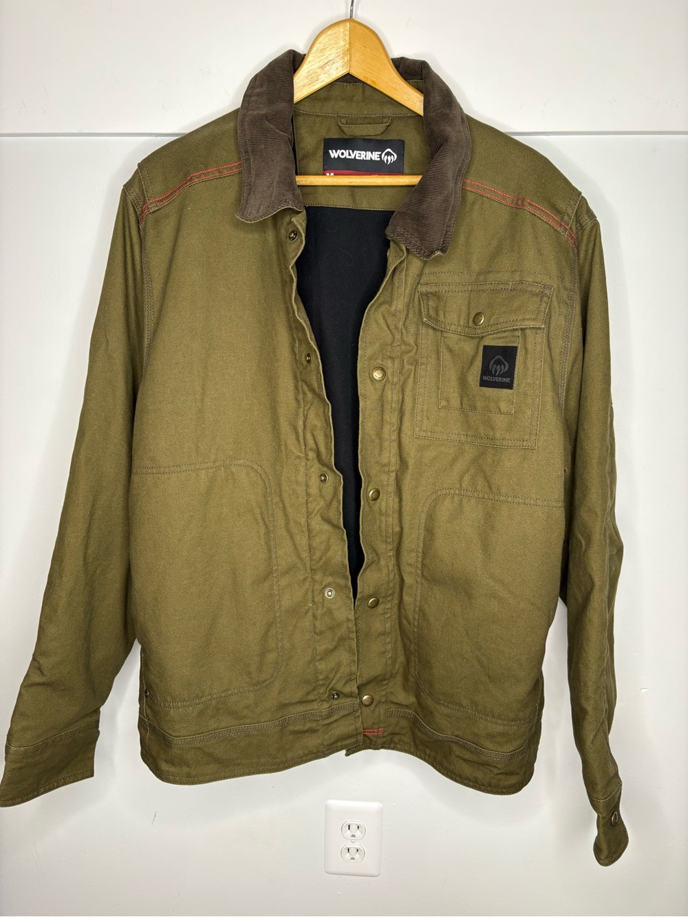 Wolverine Men's Olive Green Work Jacket with Contrast Collar flece lined